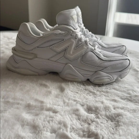 New Balance 9060 White Chunky Mesh & Leather Sneakers - Picture 1 of 5